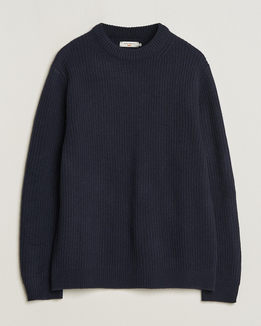 Heren | Nudie Jeans | Nudie Jeans August Wool Rib Knitted Sweater Navy