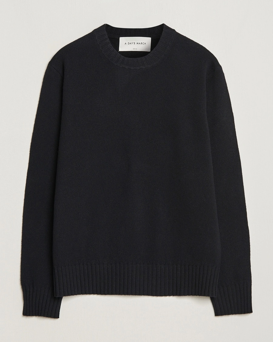 Heren | A Day's March | A Day's March Marlow Lambswool Sweater Black