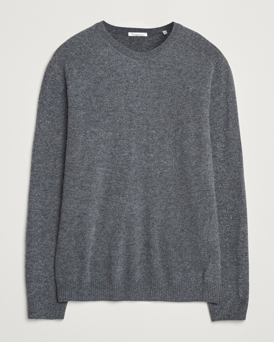 Heren | KnowledgeCotton Apparel | KnowledgeCotton Apparel Lambswool Roundneck Dark Grey