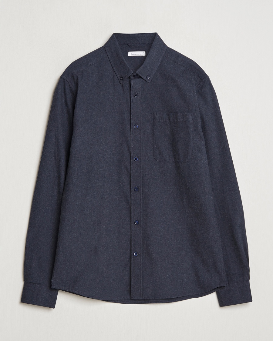 Heren | KnowledgeCotton Apparel | KnowledgeCotton Apparel Regular Fit Melange Flannel Shirt Navy