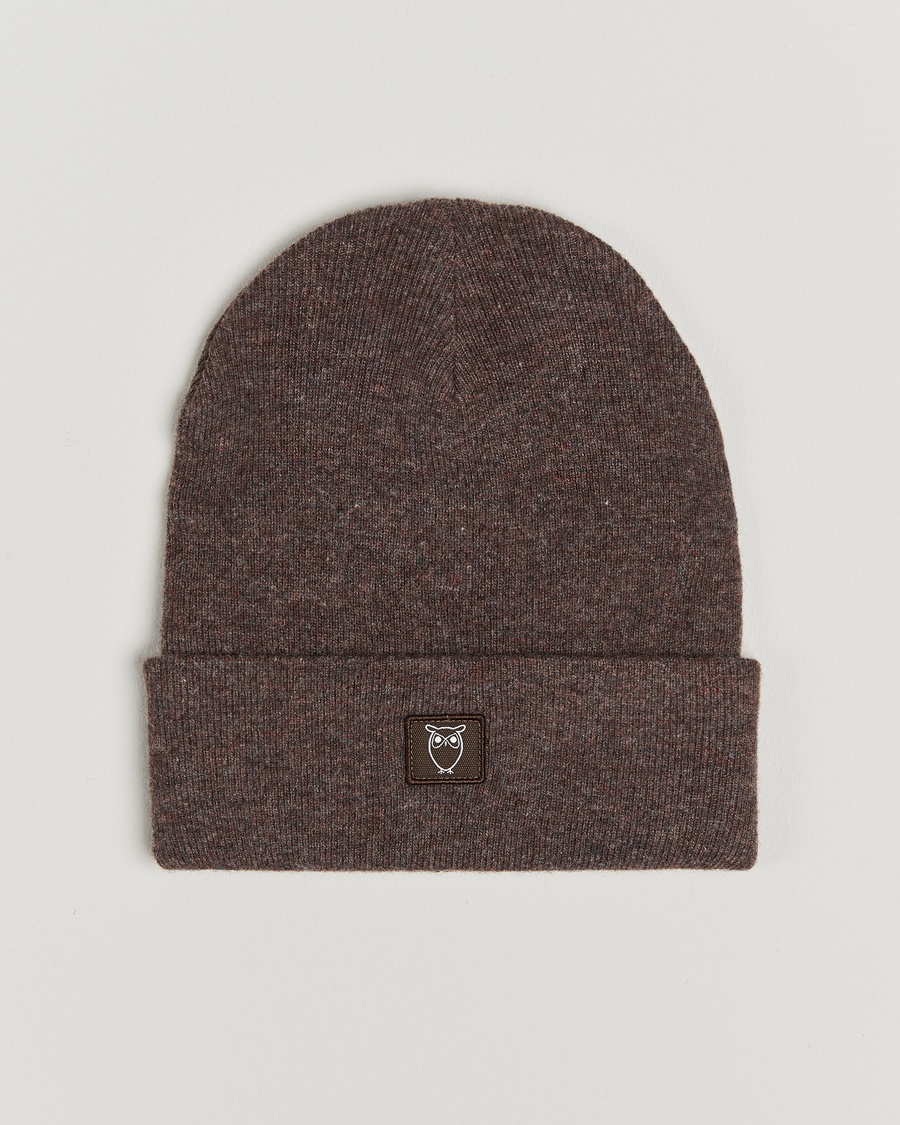 Heren | KnowledgeCotton Apparel | KnowledgeCotton Apparel Double Layer Wool Beanie Brown Melange