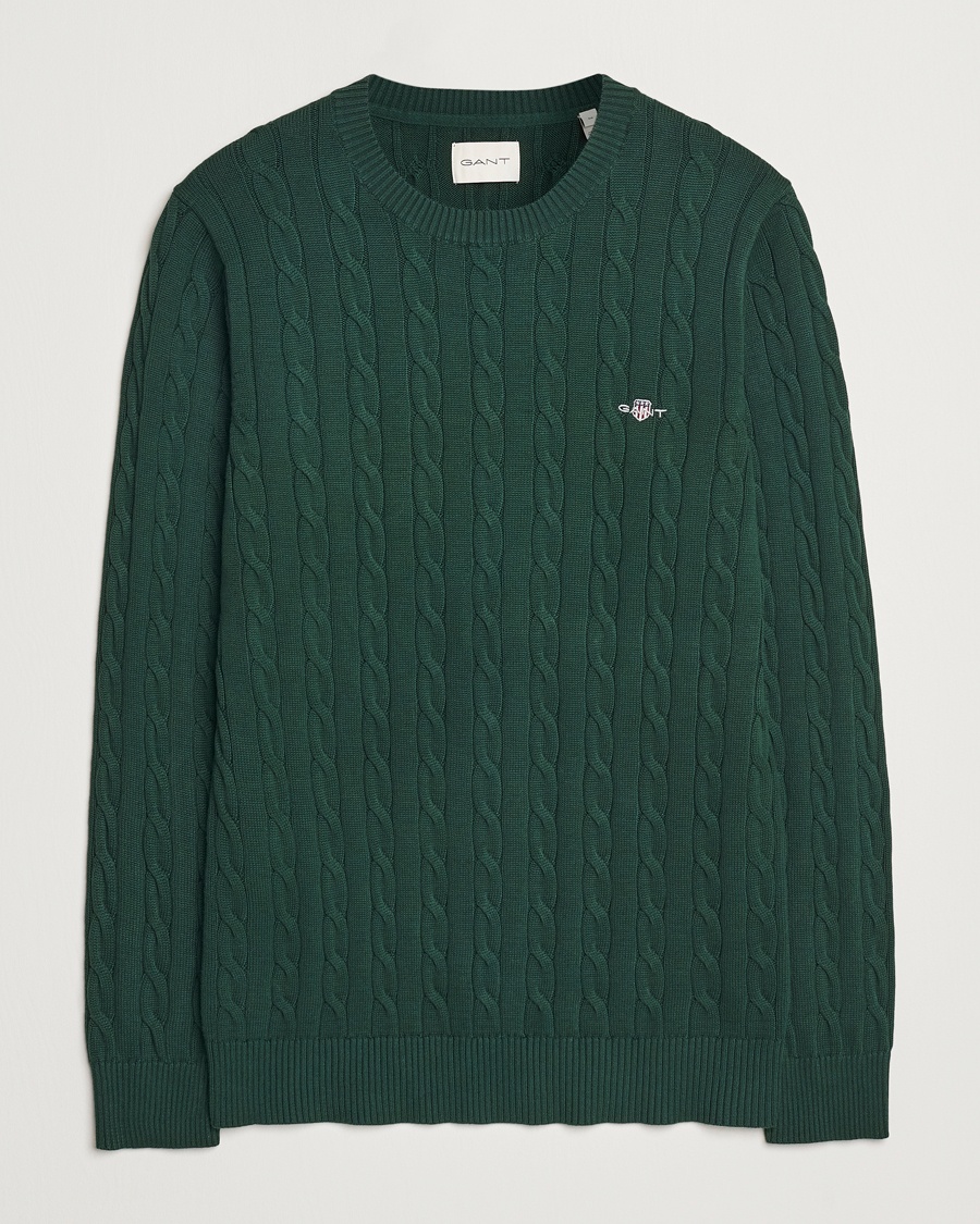 Heren | GANT | GANT Cotton Cable Crew Neck Tartan Green