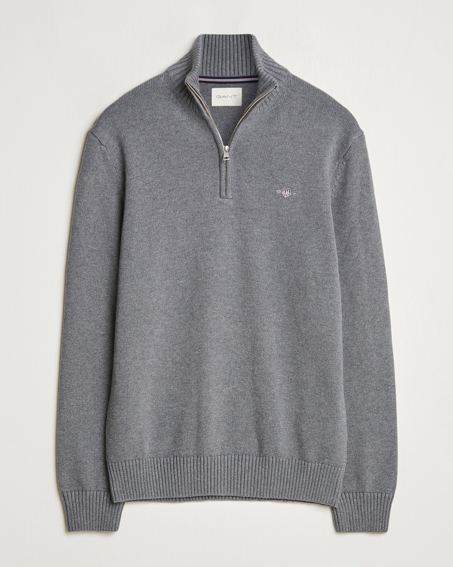 Heren | GANT | GANT Casual Cotton Half Zip Dark Grey Melange
