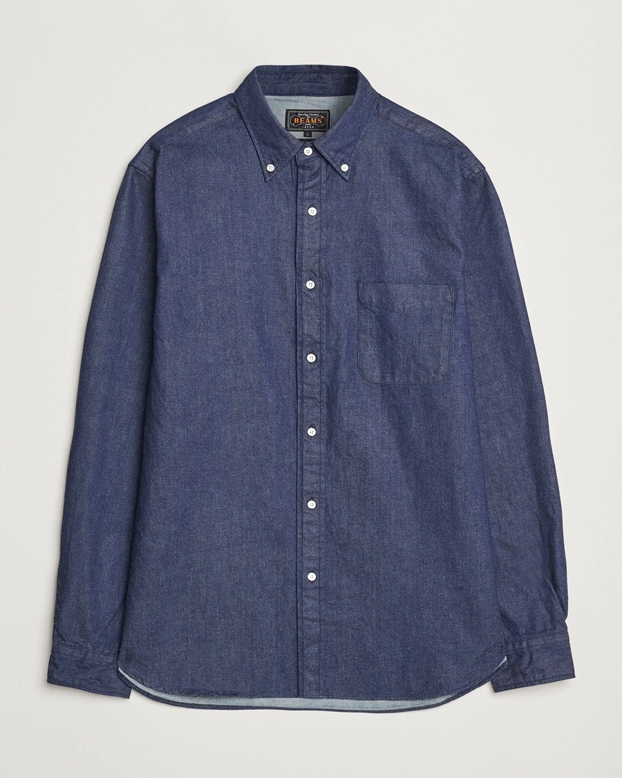 Heren | BEAMS PLUS | BEAMS PLUS Denim Button Down Shirt Dark Indigo