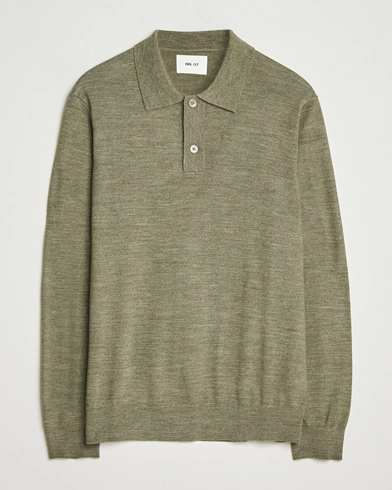 NN07 Serge Wool Knitted Polo Capers Green – Groen