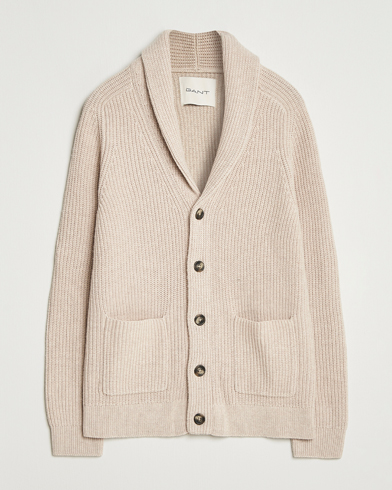 Heren | GANT | GANT Wool Knitted Shawl Collar Cardigan Light Beige Melange