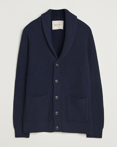 Heren | GANT | GANT Wool Knitted Shawl Collar Cardigan Evening Blue