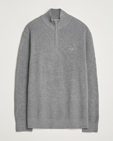 Heren | GANT | GANT Cotton/Merino Ribbed Half Zip Dark Grey Melange