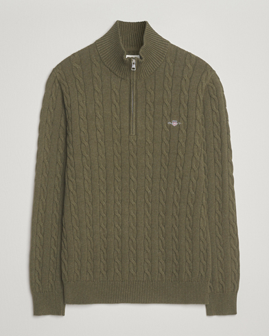 Heren | GANT | GANT Cotton Cable Half Zip Khaki Green Melange