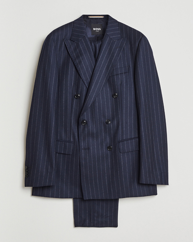 Heren | BOSS BLACK | BOSS BLACK Huge Wool Double Breasted Pinstriped Suit Dark Blue