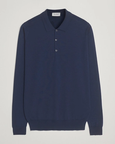 Heren | John Smedley | John Smedley Belper Extra Fine Merino Polo Pullover Hemingway Blue