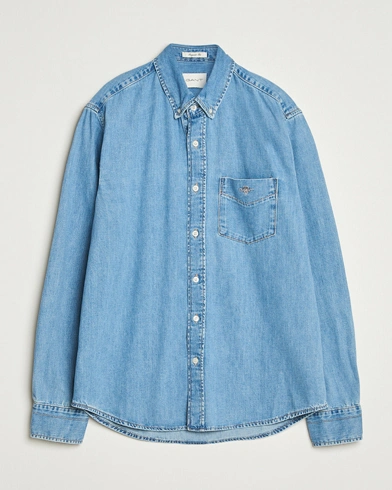 Heren | GANT | GANT Regular Fit Denim Shirt Light Blue Worn In