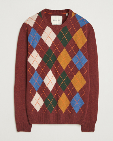 Heren | GANT | GANT Lambswool Argyle Knitted Crew Neck Winter Wine
