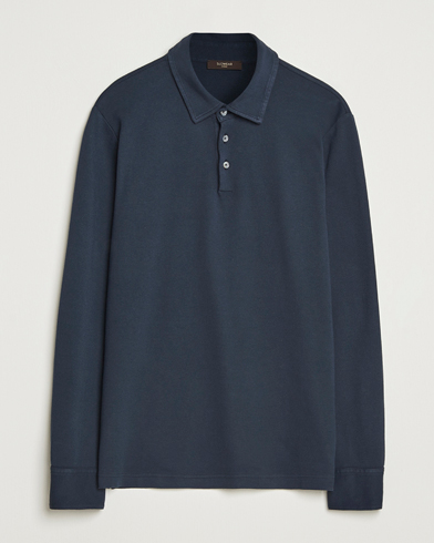 Heren | Zanone | Zanone Heavy Jersey Long Sleeve Polo Navy