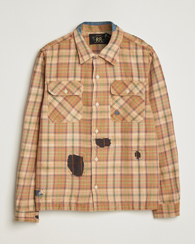 Heren | RRL | RRL Carter Repaired Flannel Overshirt Orange/Tan