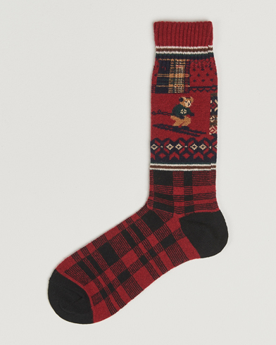 Heren | Polo Ralph Lauren | Polo Ralph Lauren Patchwork Bear Lambswool Sock Red Multi