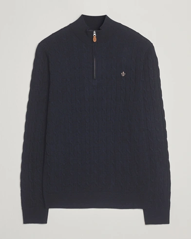 Heren | Morris | Morris Merino Cable Half Zip Navy