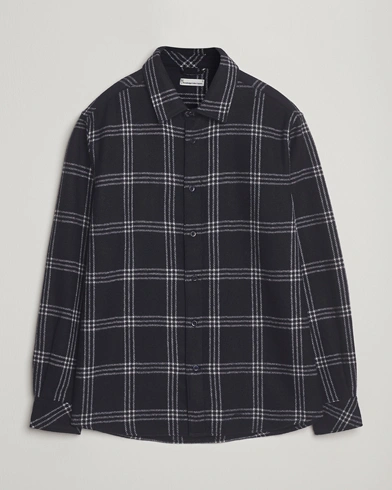Heren | KnowledgeCotton Apparel | KnowledgeCotton Apparel Merino Wool Check Overshirt Blue