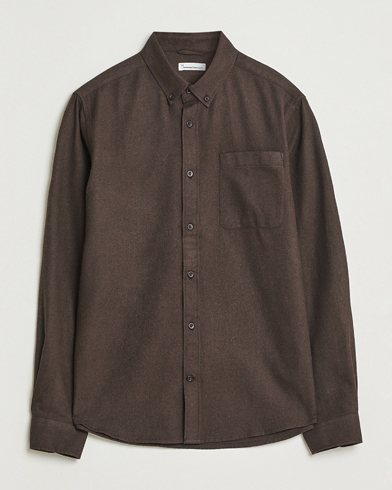Heren | KnowledgeCotton Apparel | KnowledgeCotton Apparel Regular Fit Melange Flannel Shirt Chocolate