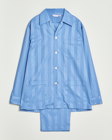 Heren | Derek Rose | Derek Rose Striped Cotton Satin Pyjama Set French Blue
