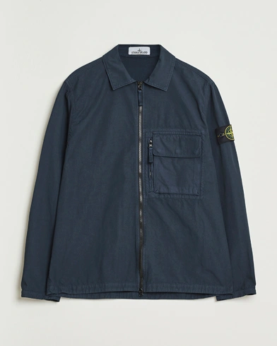 Heren | Stone Island | Stone Island Garment Dyed Organic Cotton Zip Overshirt Navy