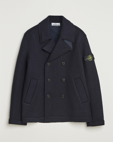 Heren | Stone Island | Stone Island Double Breasted Felted Wool Peacoat Navy