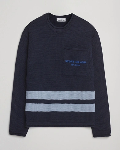 Heren | Stone Island | Stone Island Marina Knitted Wool Contrast Crew Neck Navy