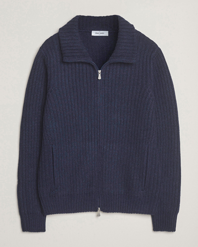 Heren | Gran Sasso | Gran Sasso Heavy Knitted Wool Full Zip Navy Melange