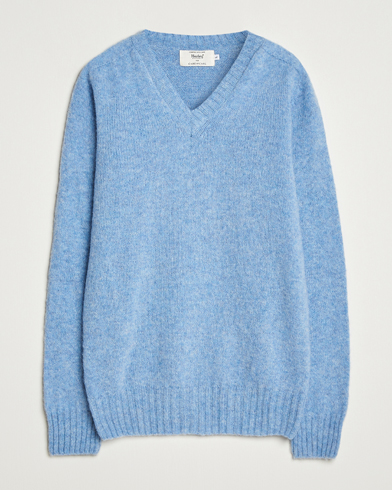 Heren | Harley Of Scotland | Harley Of Scotland Brushed Supersoft Lambswool V-Neck Light Blue