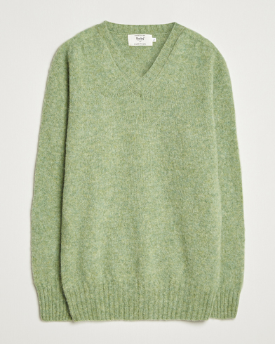 Heren | Harley Of Scotland | Harley Of Scotland Brushed Supersoft Lambswool V-Neck Light Green