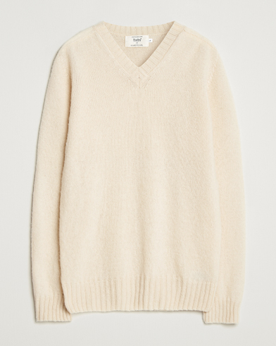 Heren | Harley Of Scotland | Harley Of Scotland Brushed Supersoft Lambswool V-Neck Vanilla