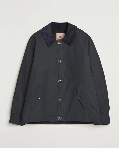 Heren | Baracuta | Baracuta Waxed Sherling Lined Deck Jacket Dark Navy