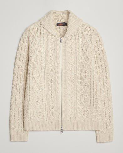 Heren | Morris | Morris Cornwall Cable Full Zip Jacket OfF White