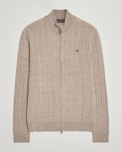 Heren | Morris | Morris Merino Cable Zip Cardigan Khaki