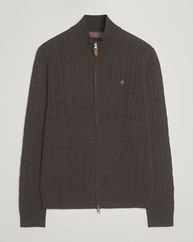 Heren | Morris | Morris Merino Cable Zip Cardigan Brown