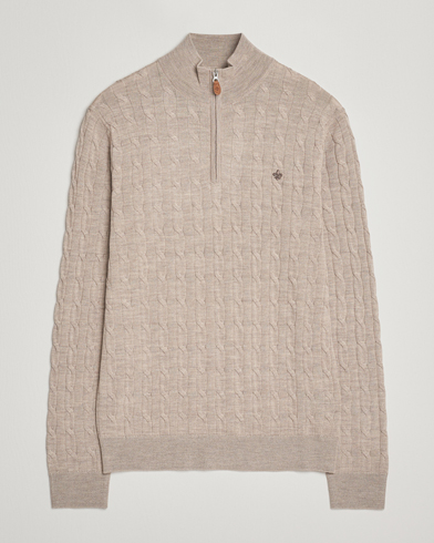 Heren | Morris | Morris Merino Cable Half Zip Khaki