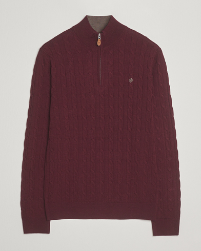 Heren | Morris | Morris Merino Cable Half Zip Wine Red