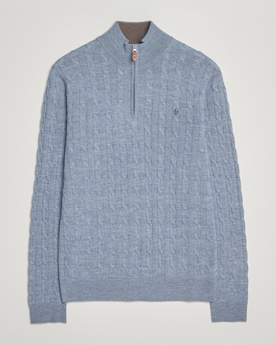 Heren | Morris | Morris Merino Cable Half Zip Blue