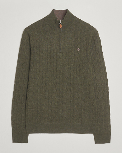 Heren | Morris | Morris Merino Cable Half Zip Olive