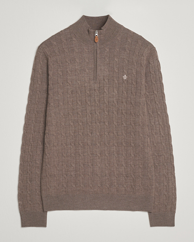 Heren | Morris | Morris Merino Cable Half Zip Light Brown