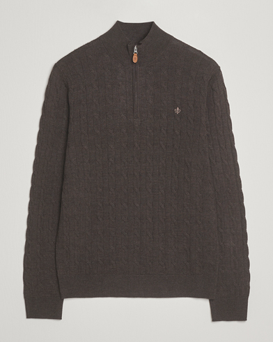Heren | Morris | Morris Merino Cable Half Zip Dark Brown