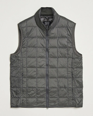 Heren | TAION | TAION High Neck Full Zip Lightweight Down Vest Dark Grey