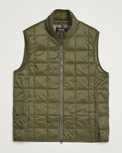 Heren | TAION | TAION High Neck Full Zip Lightweight Down Vest Dark Olive