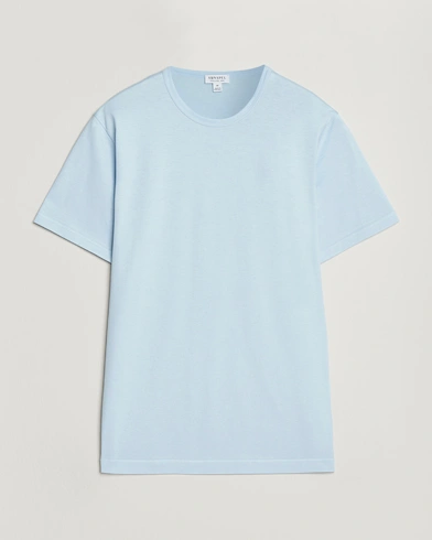 Sunspel Crew Neck Q82 Cotton T-Shirt Frost Blue – Blauw