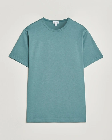 Sunspel Crew Neck Q82 Cotton T-Shirt Steel Green – Groen