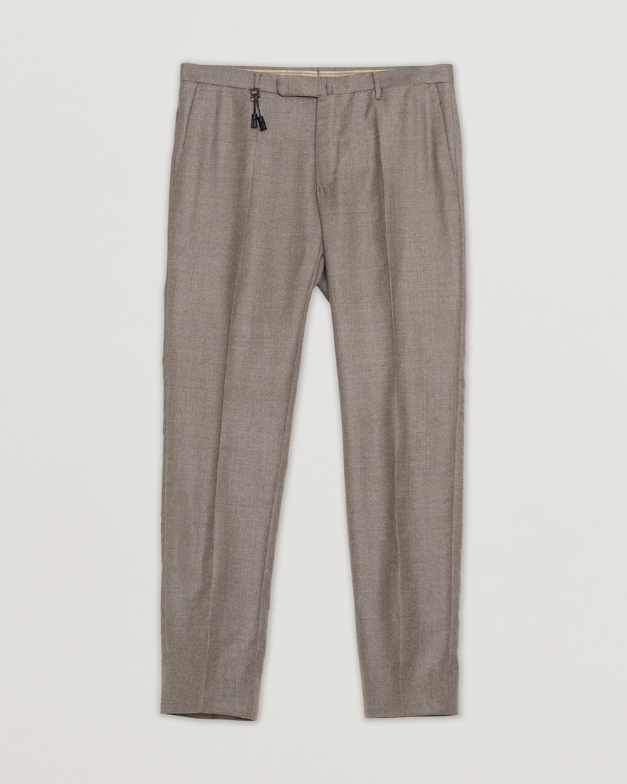 Heren | Pre-owned | Incotex Slim Fit Super 100's Wool Flannel Trousers Taupe 46