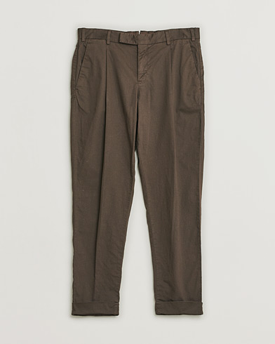 Heren | Pre-owned | PT01 Slim Fit Pleated Linen Blend Trousers Chocolate