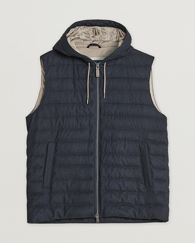 Heren | Pre-owned | Herno Hooded Flannel Cashmere & Silk Vest Navy 52