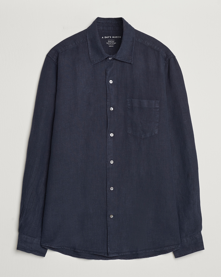 Heren | Overhemden | A Day's March | Abu Linen Shirt Dark Navy