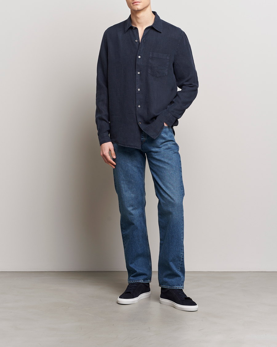Heren | Overhemden | A Day's March | Abu Linen Shirt Dark Navy